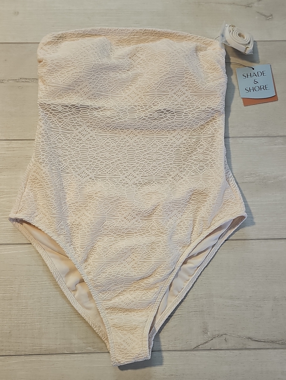 Shade & Shore Women's M Cream Lace One-Piece SwimSuit with Removable Straps